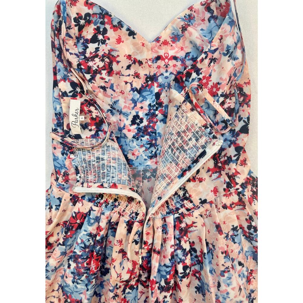 Parker Floral Maxi Dress Spaghetti Strap Fitted Bodice Pink Blue Size S - Picture 5 of 10